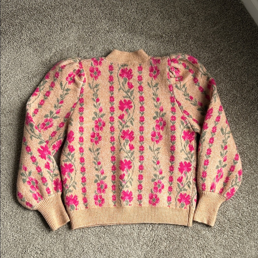 Charming Floral Knit Sweater - Pink and Tan - Picture 2 of 3
